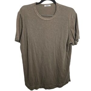Buck Mason Mens Slub Curved Hem Tee Shirt Olive Green Brown Cotton Size Large